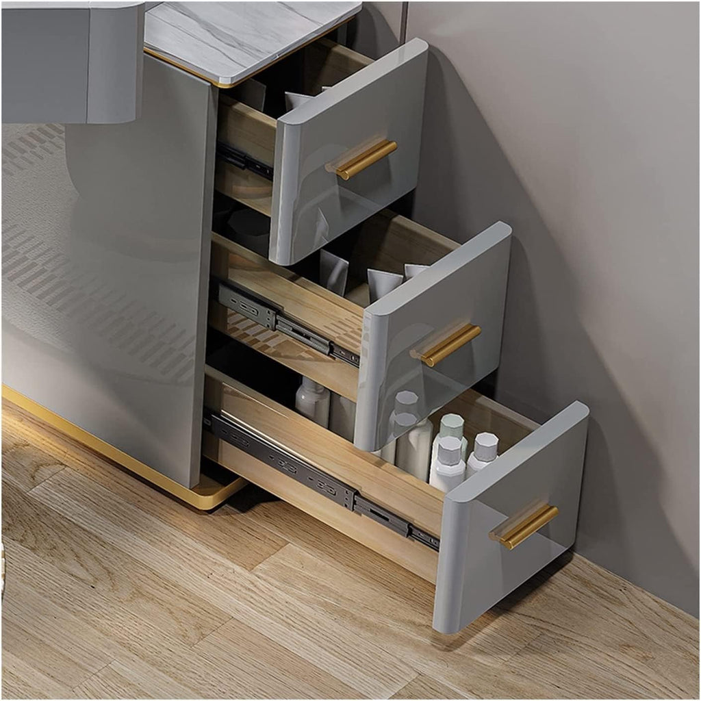 Corner Vanity Desk, Slate Desktop Dressing Table, with LED Lighted Mirror ＆ Drawers,Cosmetic Storage Cabinet,for Home