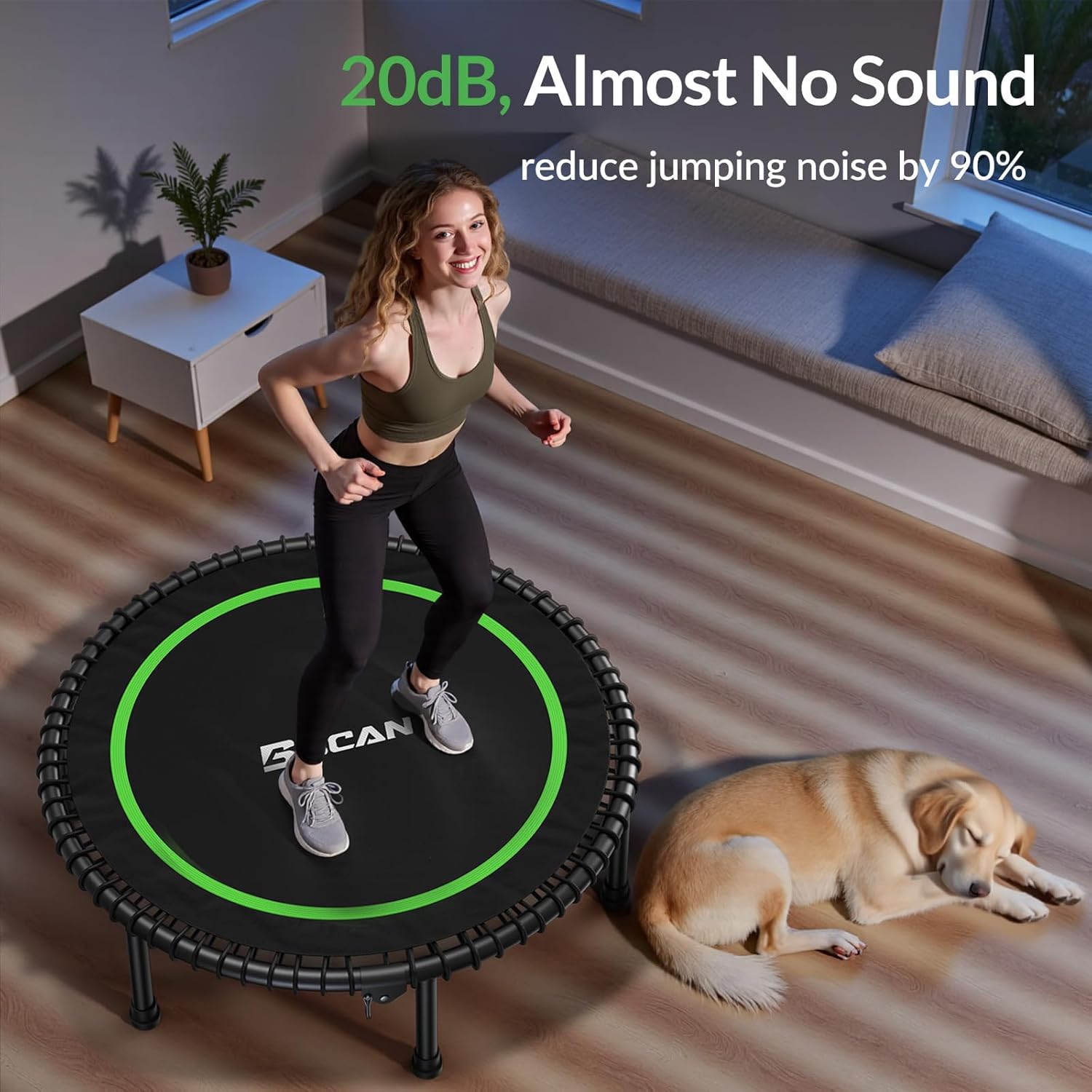 BCAN 450/550LBS Mini Rebounder Trampoline for Adults, 40'/48' Foldable Fitness Trampoline with Bungees, Quiet & Stable Exercise Trampoline Indoor/Home/Garden (BT2, Without Handle)
