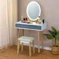 CHARMAID Vanity Set with Lighted Mirror, 3 Modes Adjustable Brightness Mirror, Makeup Dressing Table with Cushioned Stool, 2 Sliding Drawers with Divider, Modern Bedroom Vanity for Girls Women (Gray)