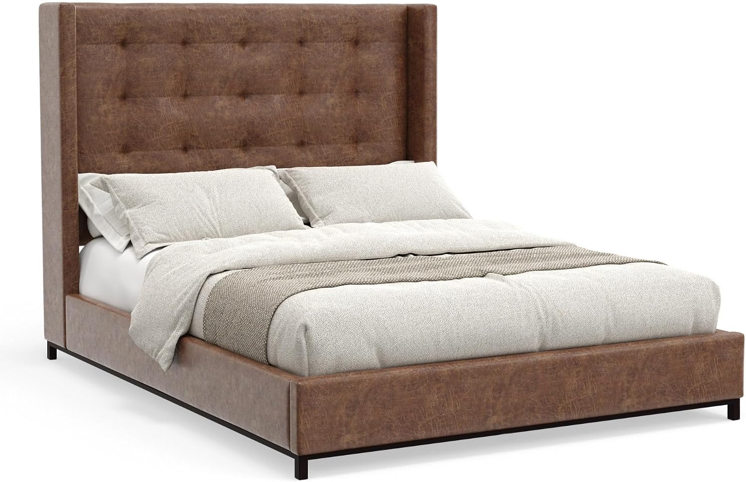 Mundo Faux Leather and Wood Upholstered Bed, California King, Brown