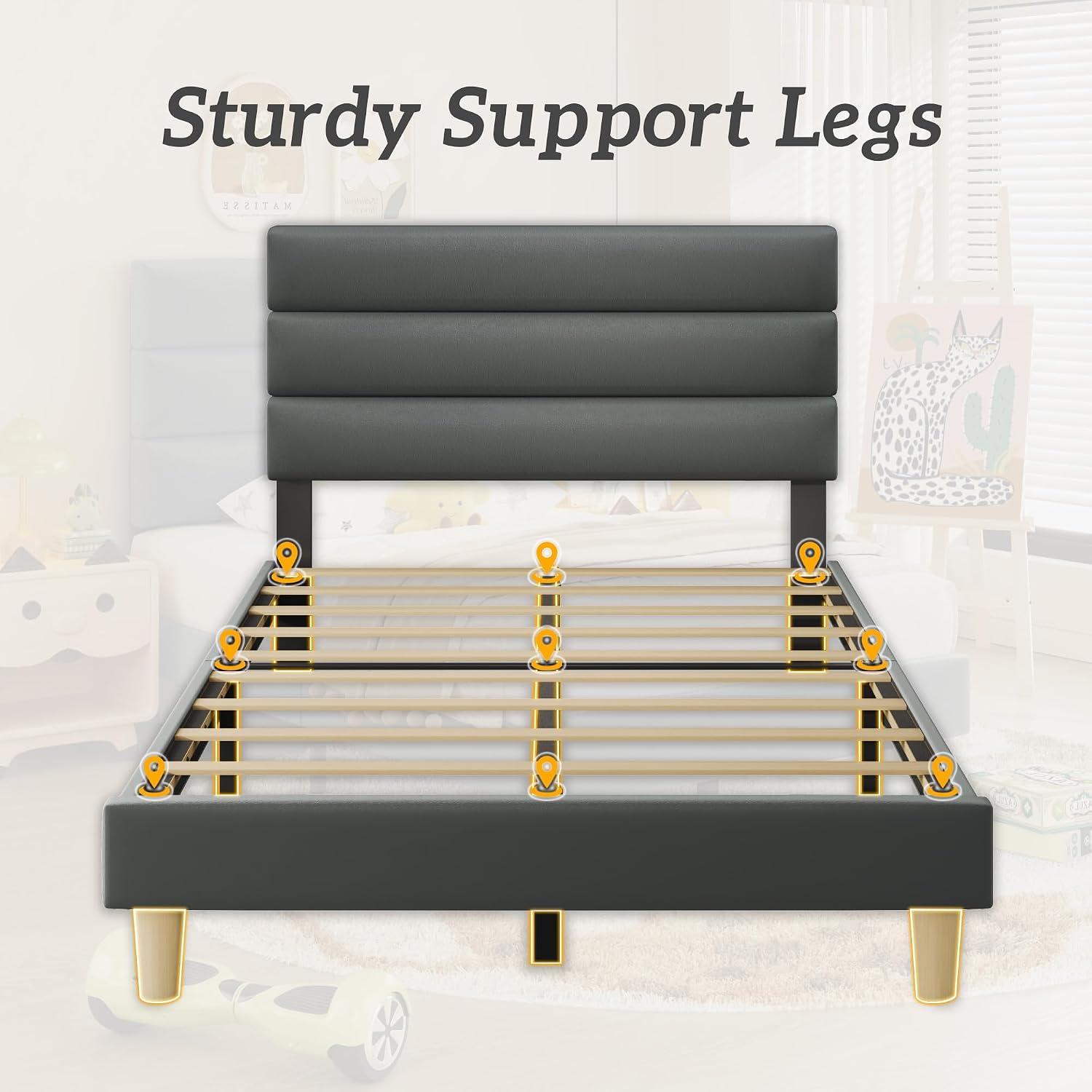 Fluest Twin Bed Frame, Platform Bed Frame with Velvet Upholstered Headboard, No Box Spring Needed, Sturdy Metal Support, Noise Free, Easy Assembly, Modern Bedroom Furniture, Grey