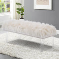46 Inch White Bedroom Bench, Benches for Bedroom White Faux Fur Upholstered Bed end Bench, Tufting Ottoman Bench Indoor Bench with Acrylic Legs for Living Room Bedroom Entryway