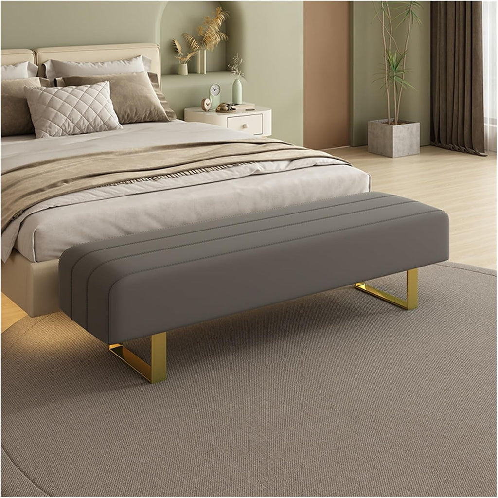 Foyer End of Bed Bench,Modern Entryway Faux Leather Upholstered Dining,Vanity with Metal Legs,Tufted Bedroom for Makeup Room, Living, Bathroom Mudroom(Dark Grey)