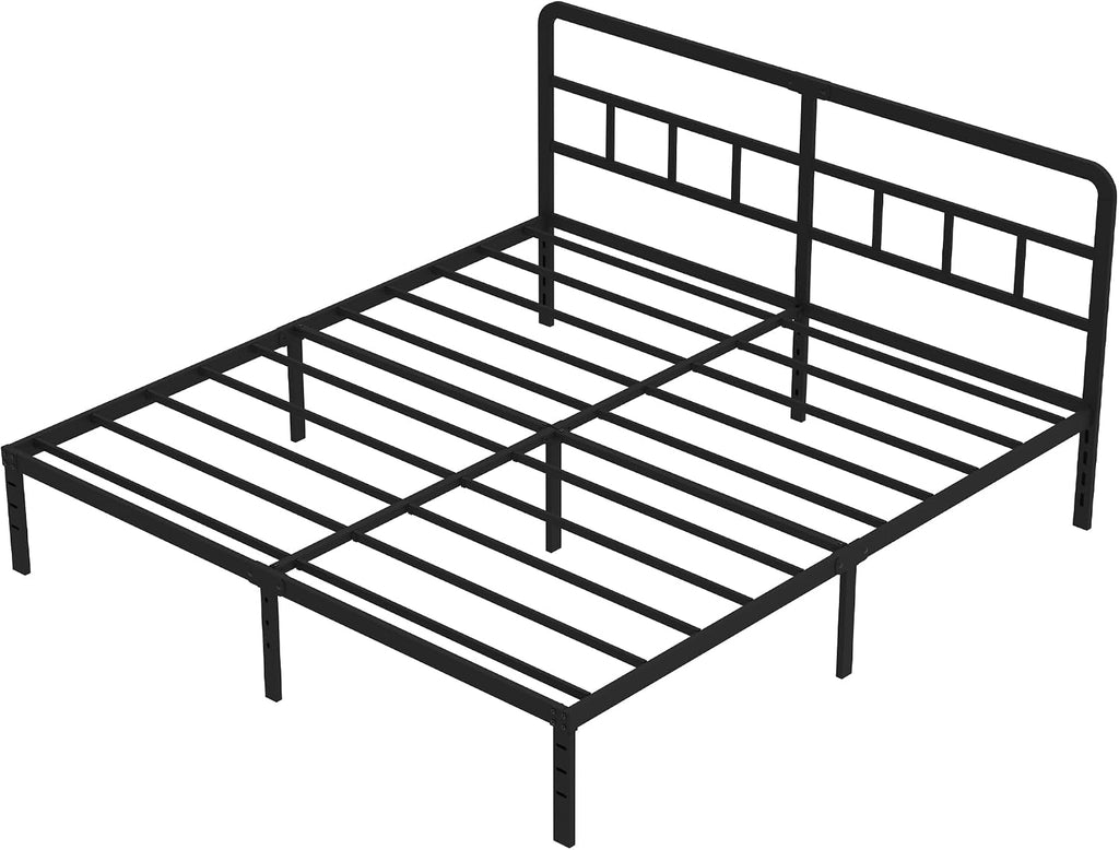 DiaOutro Metal Platform King Bed Frame with Headboard, 14 Inch No Box Spring Needed Heavy Duty Steel Slat Mattress Foundation/Easy Assembly/Noise Free/Black