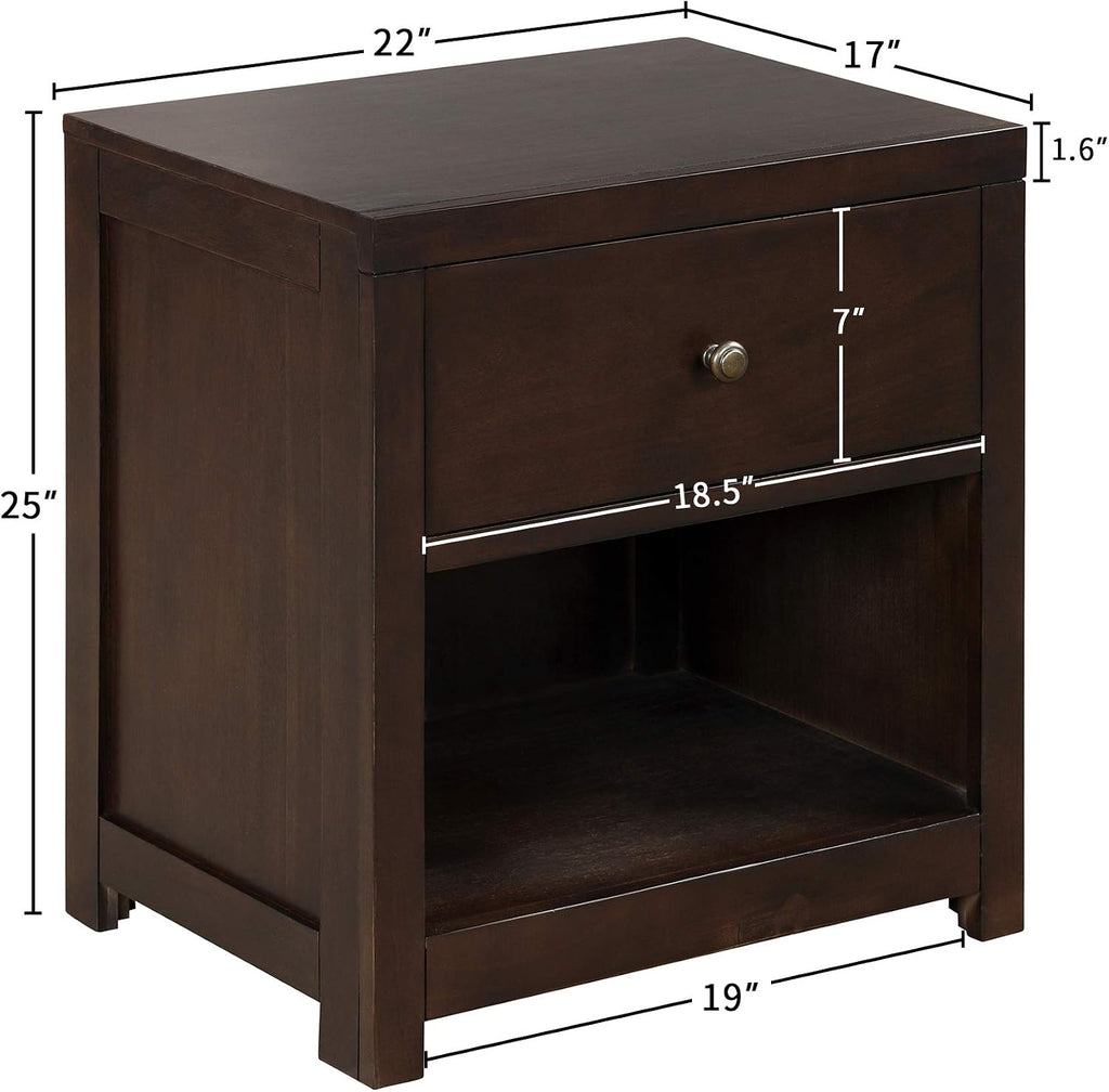 3 Pieces King Size Bedroom Furniture Set, Solid Wood King Size Platform Bed + 2 Night Stand, Platform Bed with Center Support Legs, Rustic Inviting Classic Brown, Distressed, Slightly Rustic Look