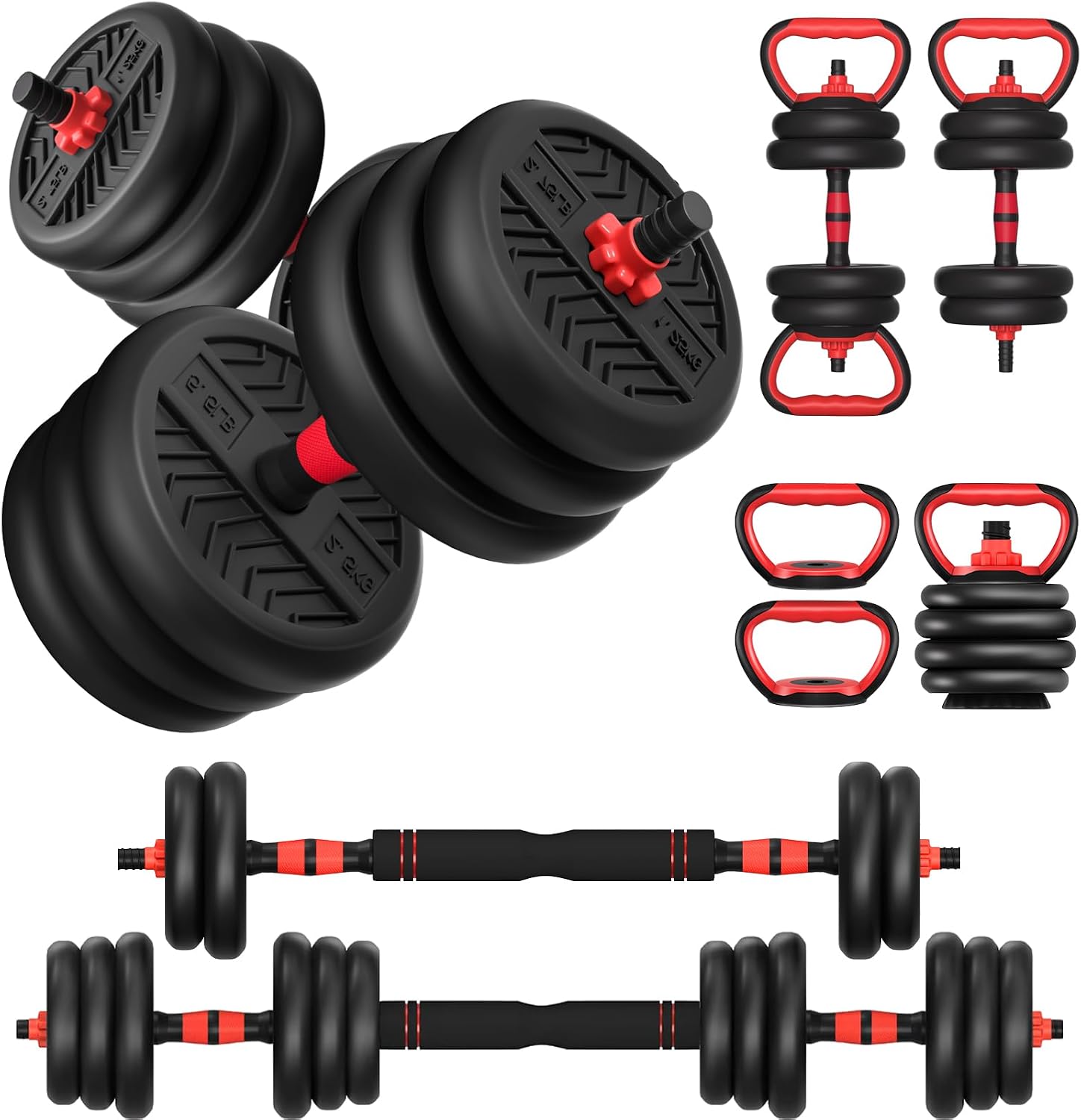 Adjustable Dumbbell, 20/30/40/60/80lbs Dumbbells Set, 4-in-1 Free Weights for Women/Men Workout Equipment Used as Barbell/Kettlebells/Push up Stand for Home Gym