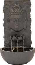 XBrand 30' H Buddha Water Fountain, Zen Wall Outdoor Garden Fountain w/Warm LED Light & Pump, Black Resin Water Fountain for Patio Backyard Home Decor