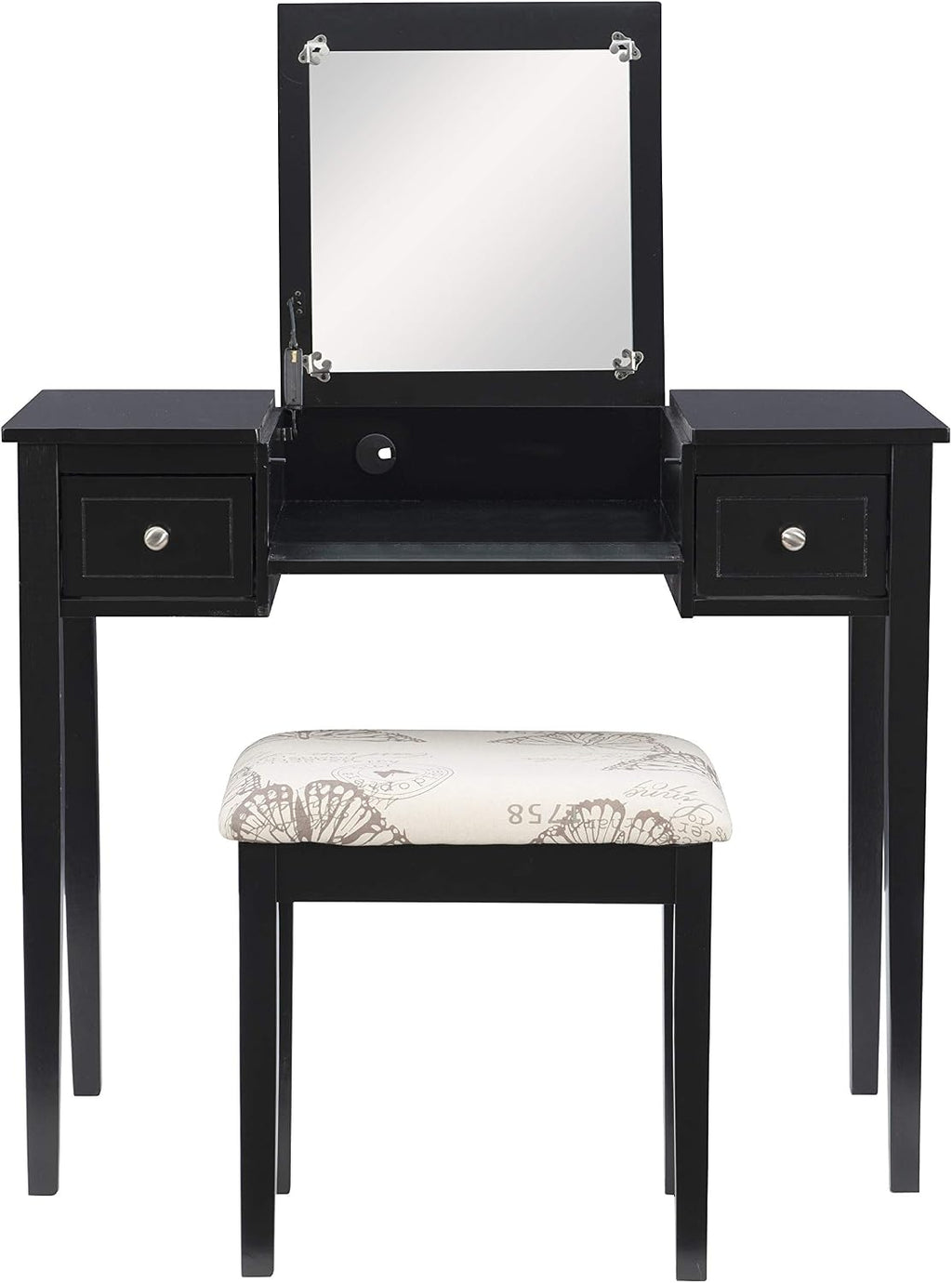 Linon Home Dcor Linon Black Butterfly Stool Vanity Set with Bench, 36'w x 18'd x 30'h,