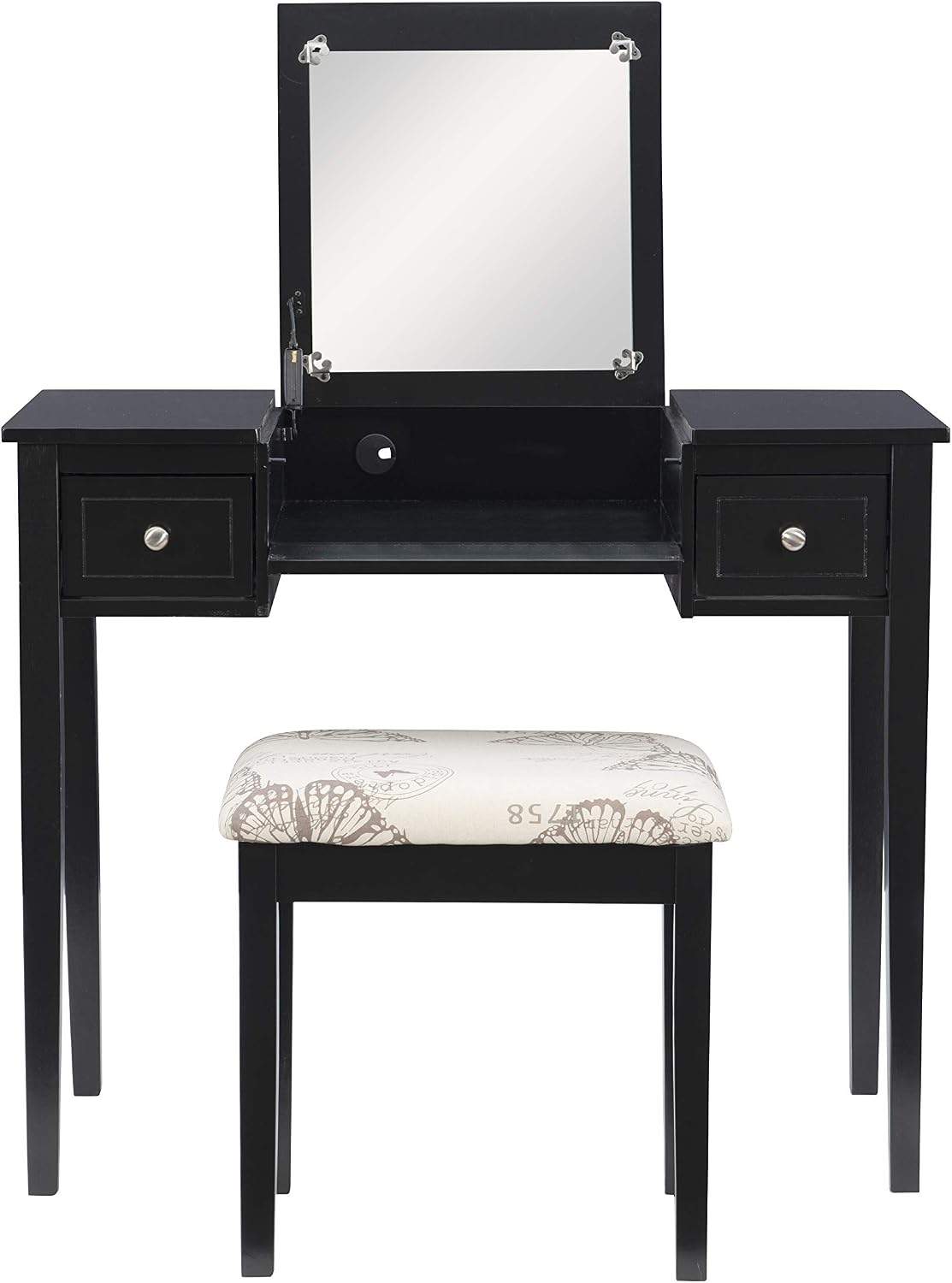 Linon Home Dcor Linon Black Butterfly Stool Vanity Set with Bench, 36'w x 18'd x 30'h,