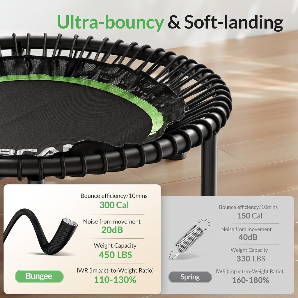 BCAN 450/550LBS Mini Rebounder Trampoline for Adults, 40'/48' Foldable Fitness Trampoline with Bungees, Quiet & Stable Exercise Trampoline Indoor/Home/Garden (BT2, Without Handle)