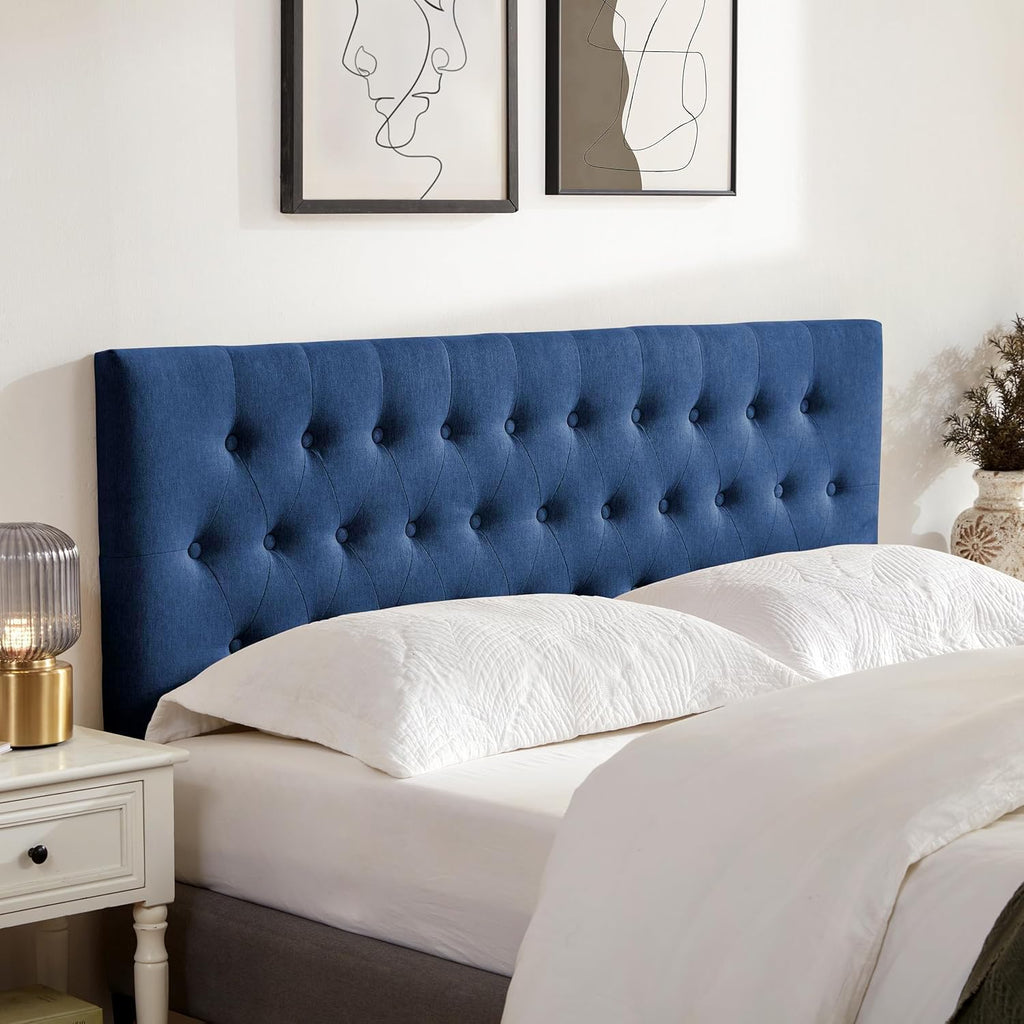 Huatean Home Tufted Upholstered Headboard King Size, Solid Wood Head Board with Durable Metal Legs, Adjustable Height Bed headboard from 37' to 51' Fabric Headboard in Modern Button Design, Blue