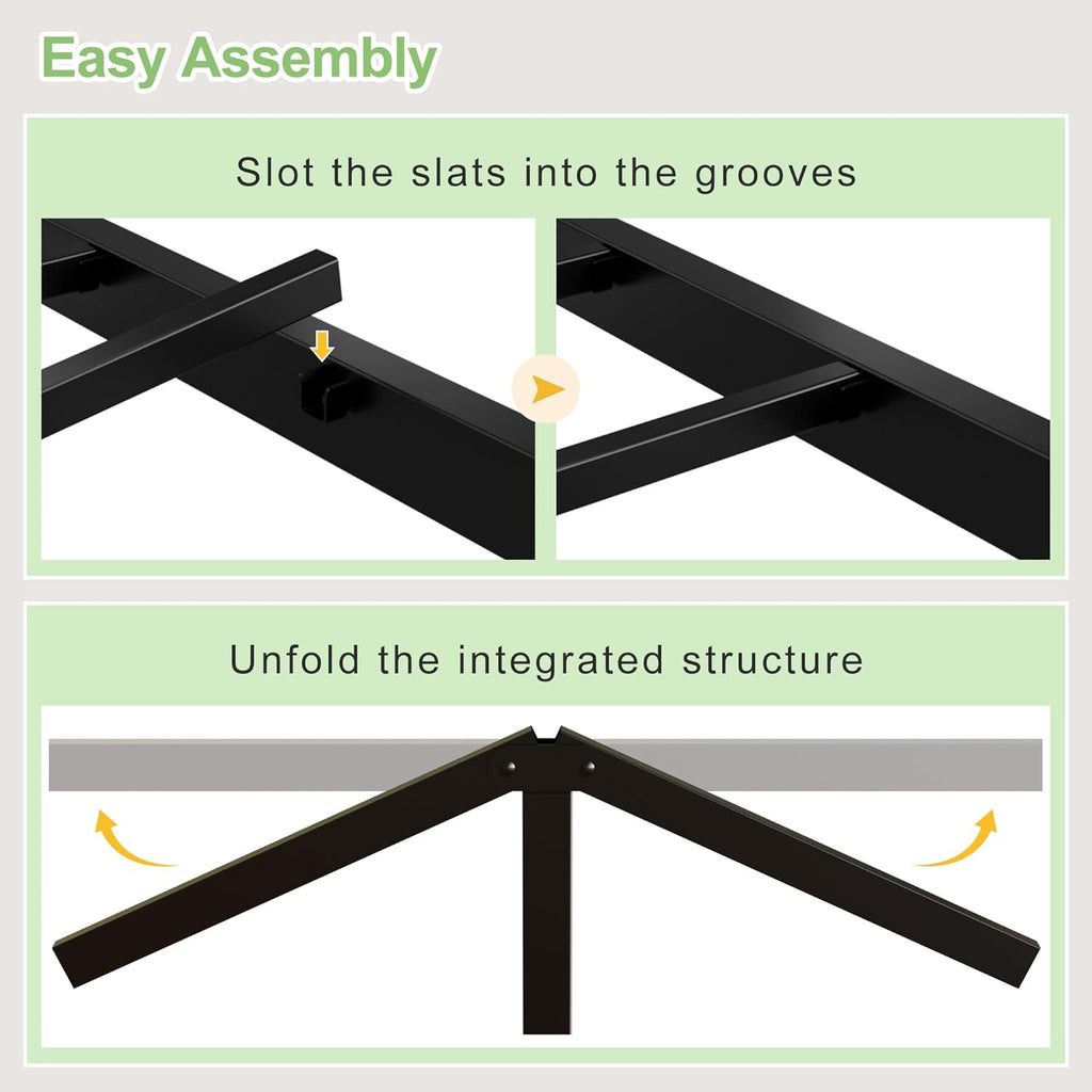 Lutown-Teen California King Bed Frame with Headboard and Footboard, 12 Inch Classic Metal Platform Bed Frame, Under Bed Storage, No Box Spring Needed, Easy Assembly, Noise Free, Black