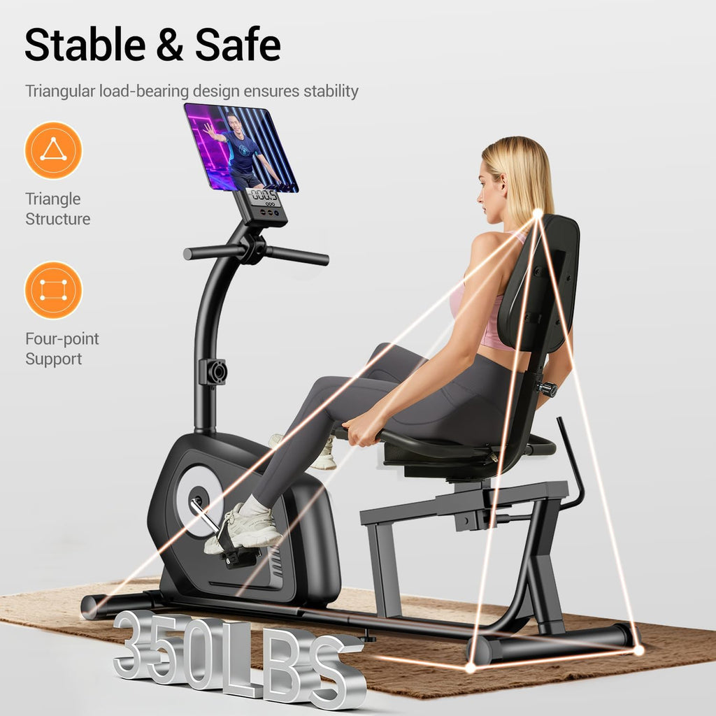 CURSOR FITNESS Recumbent Exercise Bike, Quiet Magnetic Staionary Bikes for Seniors & Adults, Recumbent Staionary Bike with 16-level Resistance & Adjustable Seat,Heart Rate Grips,350 LBS & LCD Monitor