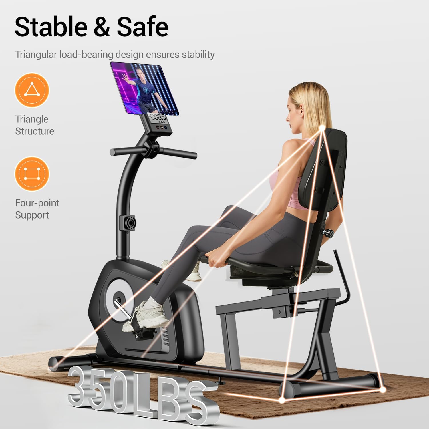 CURSOR FITNESS Recumbent Exercise Bike, Quiet Magnetic Staionary Bikes for Seniors & Adults, Recumbent Staionary Bike with 16-level Resistance & Adjustable Seat,Heart Rate Grips,350 LBS & LCD Monitor