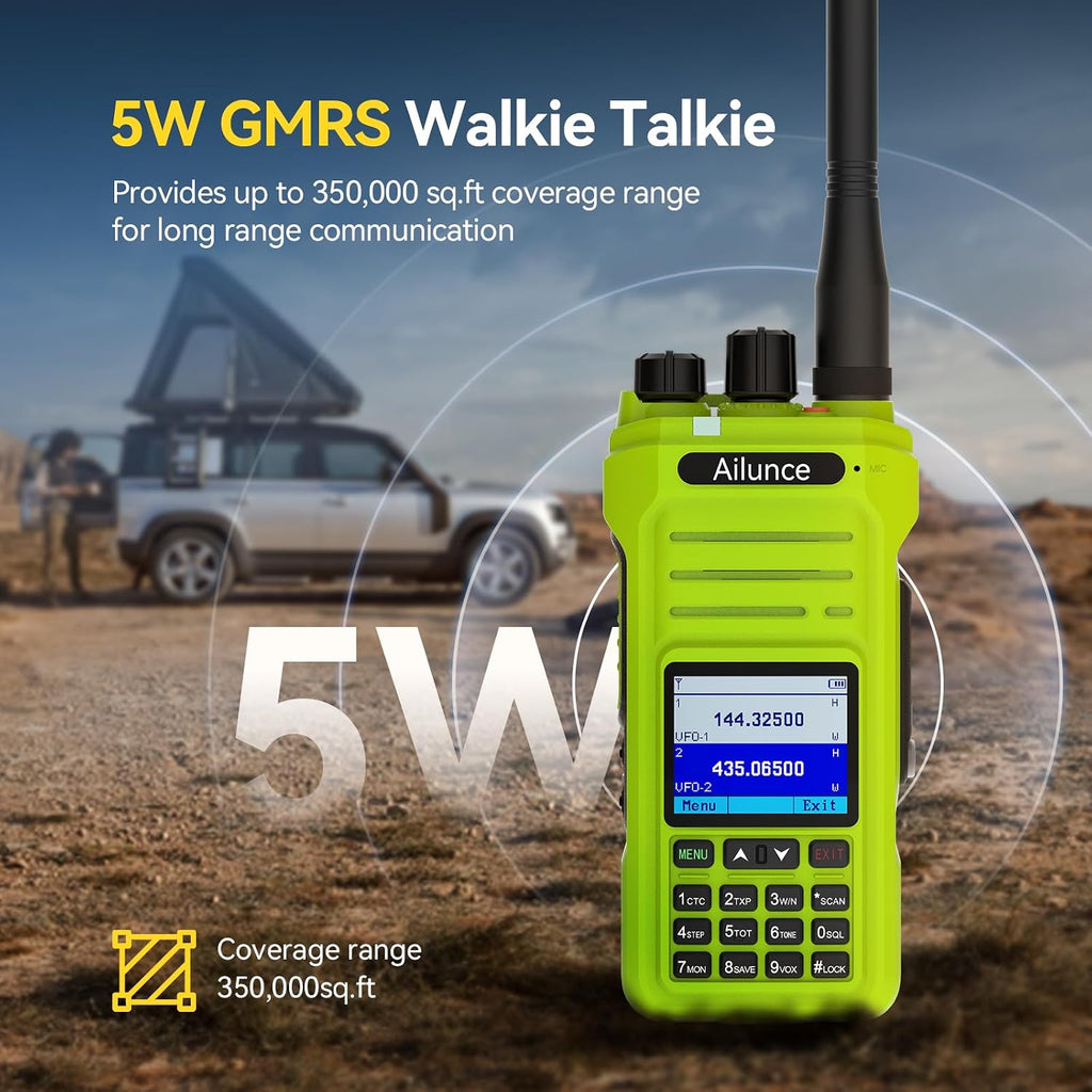 Retevis RA87 GMRS Mobile Radio, Base Station(1 Pack) with HA1G GMRS Radio Green(2 Pack), Speaker Microphone(2 Pack), 8 Repeater Channels, Dual Watch, Long Range Two Way Radio for Overlanding