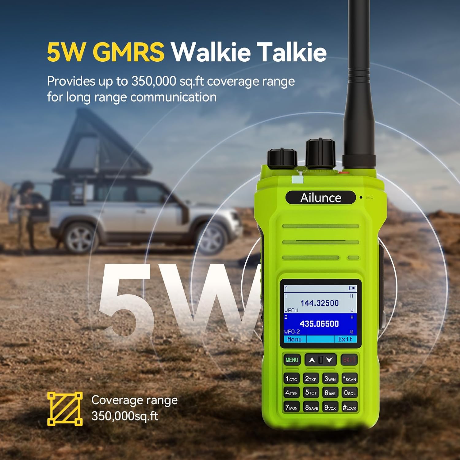 Retevis RA87 GMRS Mobile Radio, Base Station(1 Pack) with HA1G GMRS Radio Green(2 Pack), Speaker Microphone(2 Pack), 8 Repeater Channels, Dual Watch, Long Range Two Way Radio for Overlanding