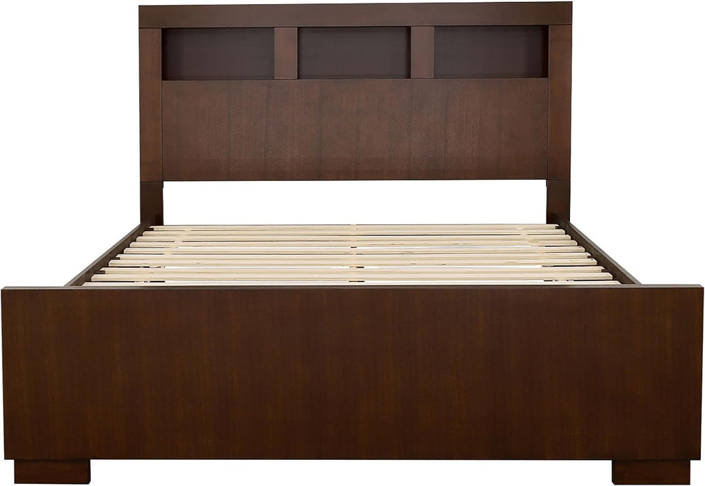 Coaster Home Furnishings Jessica Contemporary 4-Piece Bedroom Set California King Size LED Storage Bookcase Bed Frame 47-inch Headboard Cappuccino 200719KW-S4