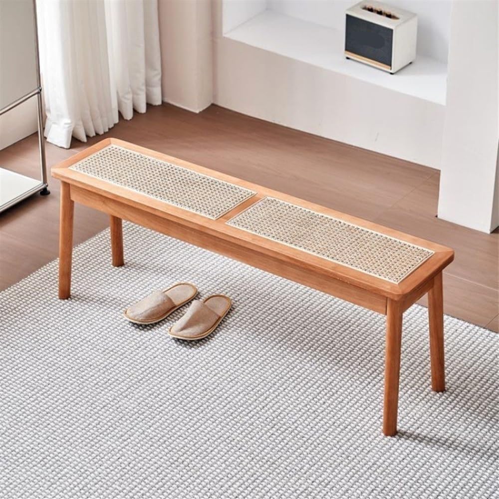 Stool, Rattan Bench Faux Rattan Weaving Design Dining Bench Simple Corner Bench with Rounded Corner Entrance Bench for Kitchen Entrance Corridor(Black,39.4in)