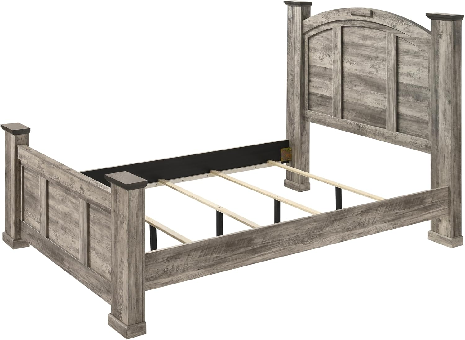 Generic Rustic Gray Poster King Size 6pc Panel Bed Set Storage Wooden Master Bedroom Furniture, Grey