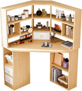 Luxury Dressing Vanity Table w/Stool for Bedroom, Corner Vanity Table, Solid Wood Dressing Table, Large Storage Organizer and Open Compartment, with Shelf Holder(C)