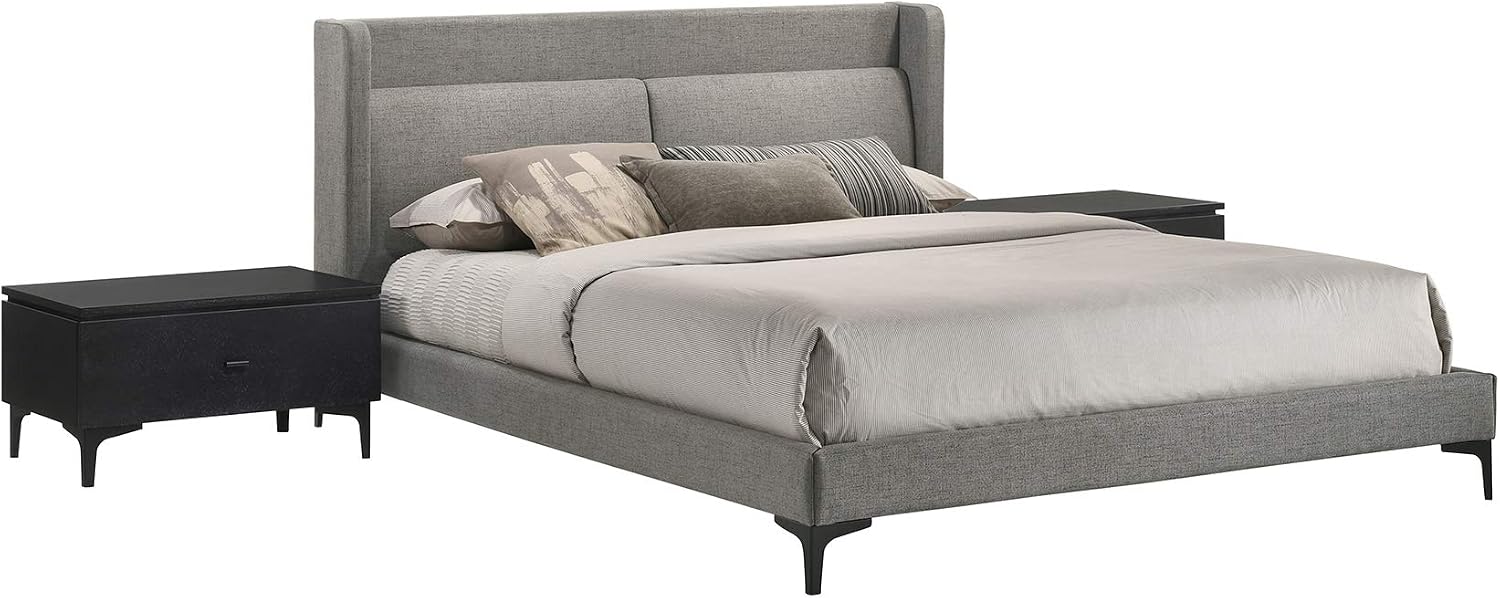 Armen Living Legend 3 Piece Fabric King Platform Bed and Nightstands