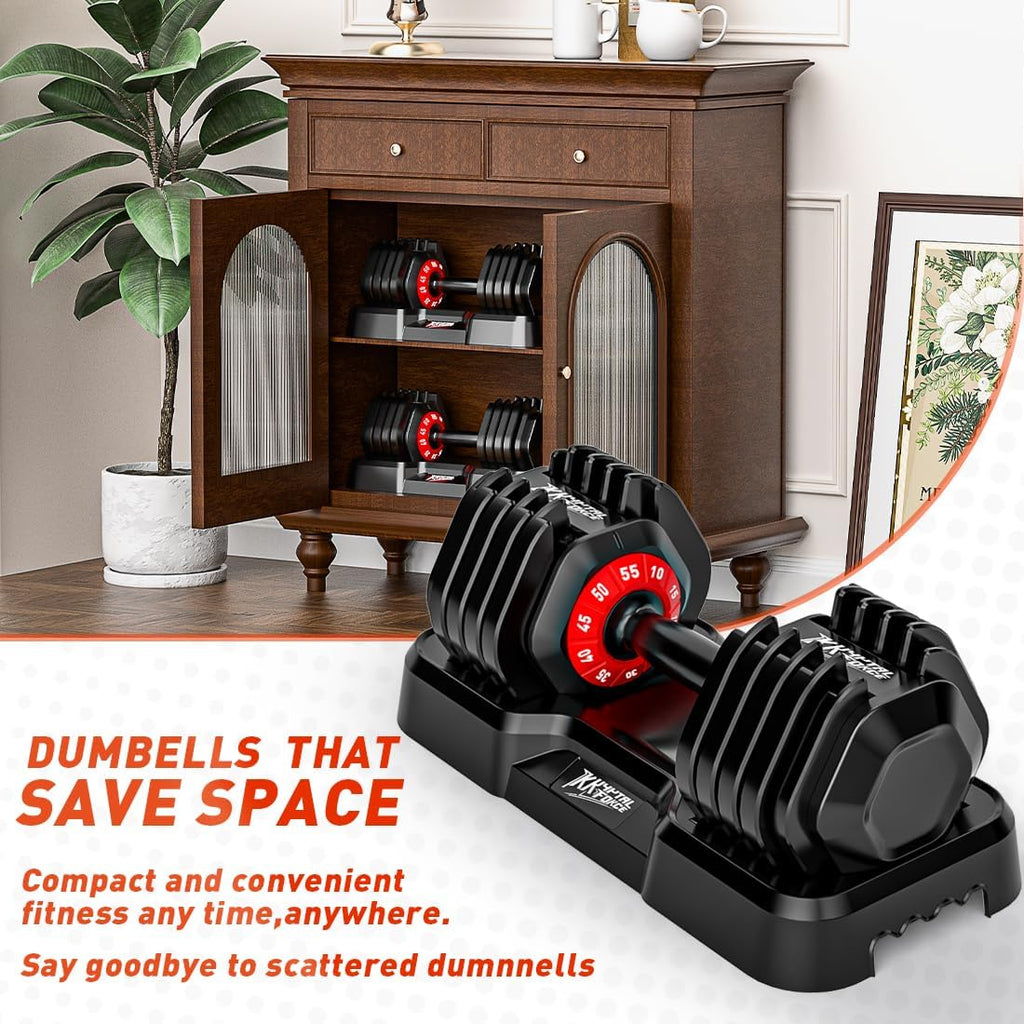 Adjustable Dumbbell Set of 2, 110lbs/50lbs Free Weights Dumbbell Set, 5-in-1/10-in-1 Quick-Lock Hand Weights, 25lbs/55lbs Pair with Anti-Slip Texture Handle, Weight Set For Home Gym Suit both Men and Women