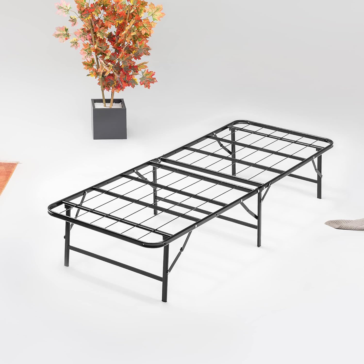 Mielmoon 14 inch Foldable Metal Platform Bed Frame Sturdy Steel, No Box Spring Needed,Heavy Duty Smart Assembly,Tool-Free Setup (Bed Frame Only, Twin)