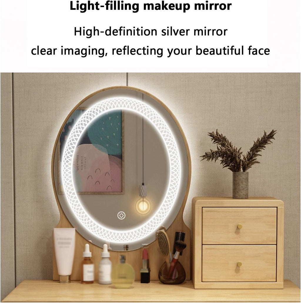 Small Vanity Desk Vanity Desk with Lights Vanity Desk with Mirror and Lights Multi-Capacity Storage Space Light-Filling Makeup Mirror Rounded Corners for Storage Suitable,B-80 * 45 * 75 cm