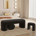 3-Piece Nesting Ottoman Bench Set，53' Long Upholstered End of Bed Bench with 2 15' Foot Stools Sherpa Modern Arched Bench Comfy Entry Bench Vanity Stools for Living Room Bedroom, Black