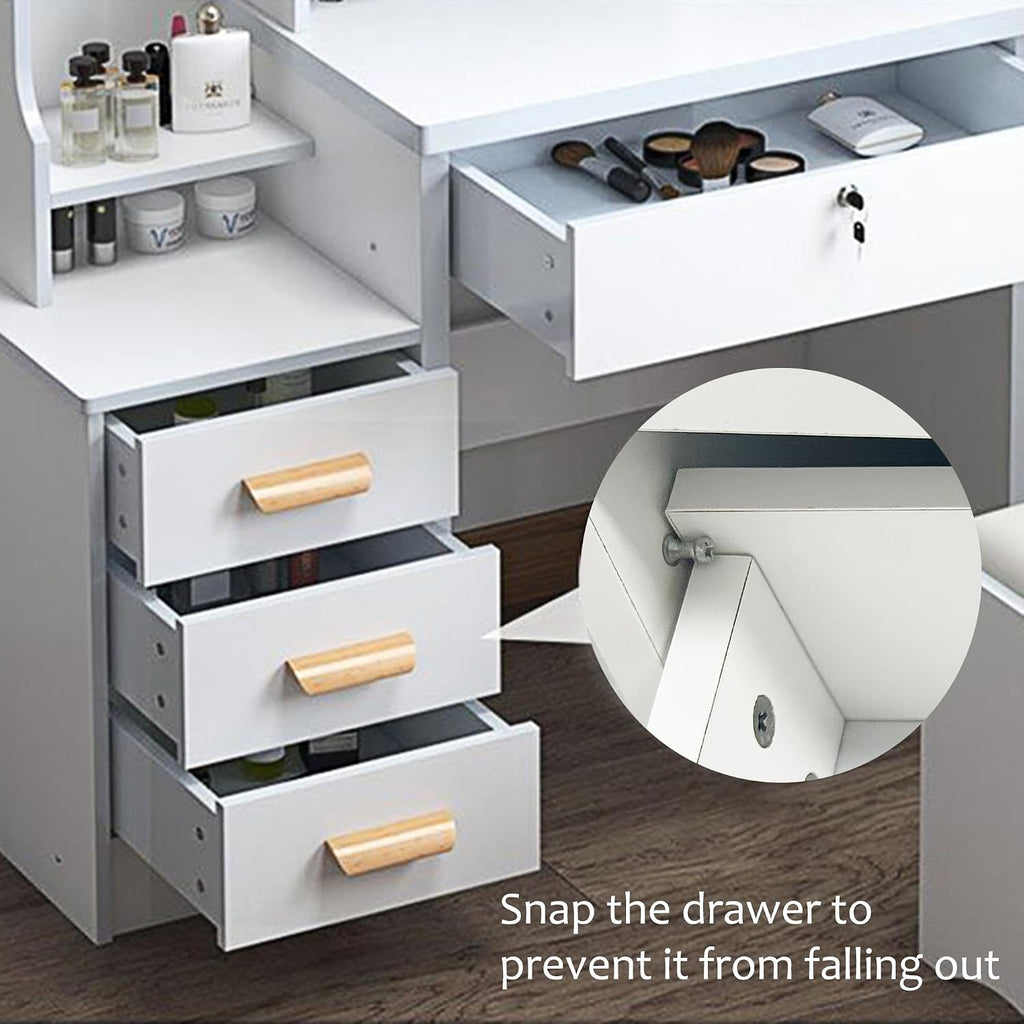 Makeup Vanity Desk with Mirror and Lights, Vanity Table Set with Storage Drawer & Chair & 3 Shelves, 3 Lighting Colors, Adjustable Brightness White Makeup Vanity with Lights (Medium)