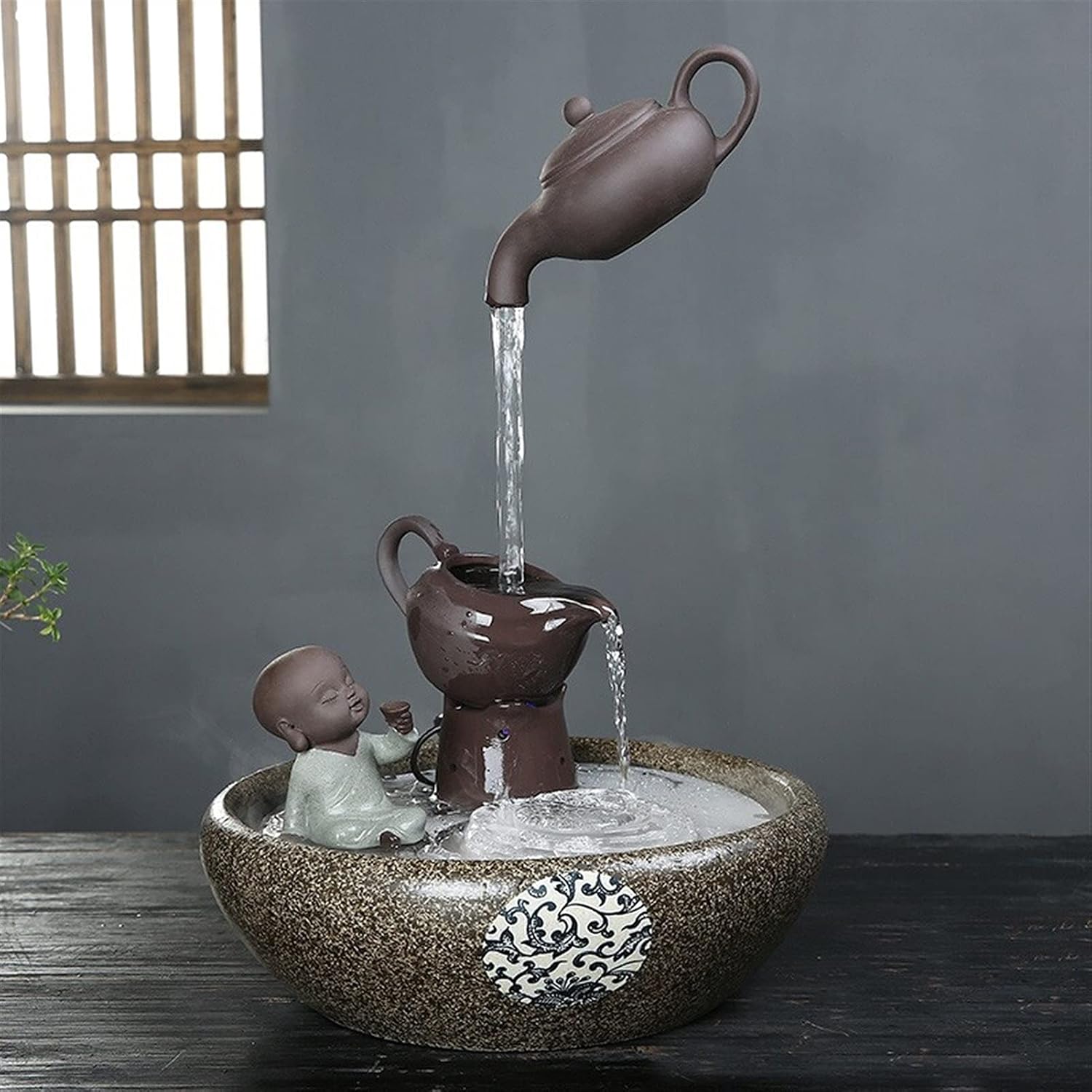 Tabletop Water Fountain 16.1' Tall Indoor/Outdoor Tabletop Water Fountain Creative Chinese-Style Magic Teapot Waterfall Fountain - Gifts for Friends for Good Luck Home Decor