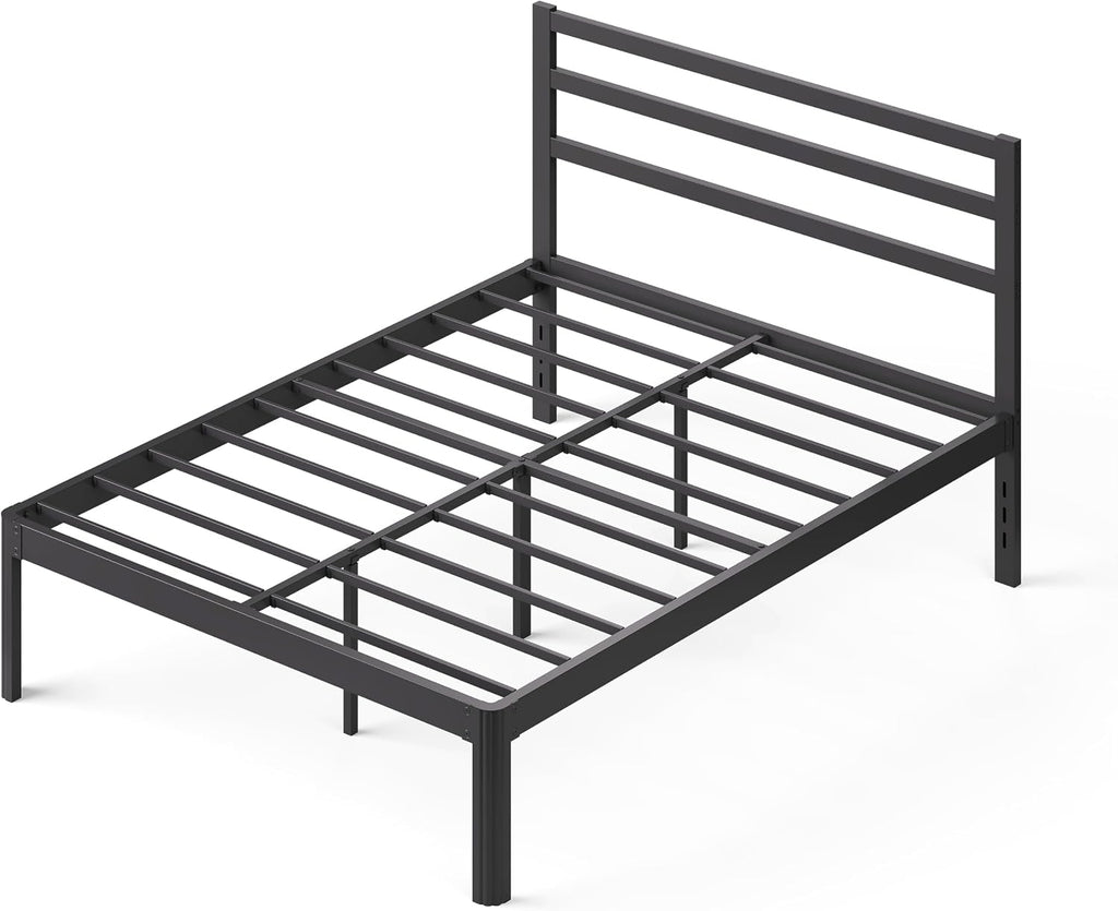 ZIYOO 18 Inch Cal-King Size Metal Platform Bed Frame with Modern Iron-Art Headboard Modern Iron Platform Bed Frame Support Up to 1500 LB No Box Spring Needed Noise-Free, Easy Assembly Black