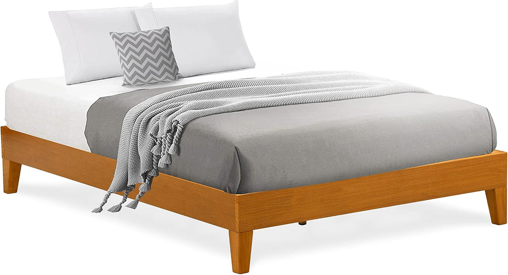East West Furniture NVP-23-F Full Platform Bed Frame with 4 Solid Wood Legs and 2 Extra Center Legs - Oak Finish
