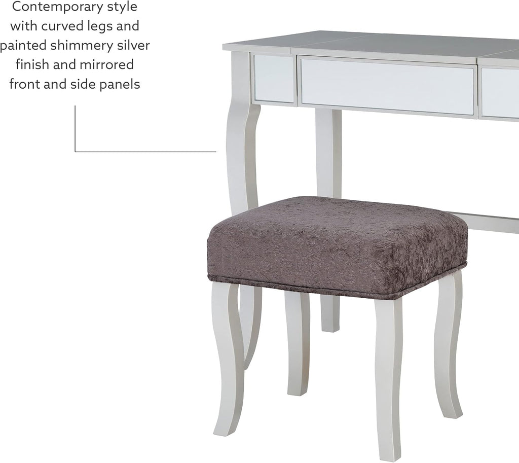 Linon Silver Harper Vanity Set, 32' W x 18' D x 46.75' H