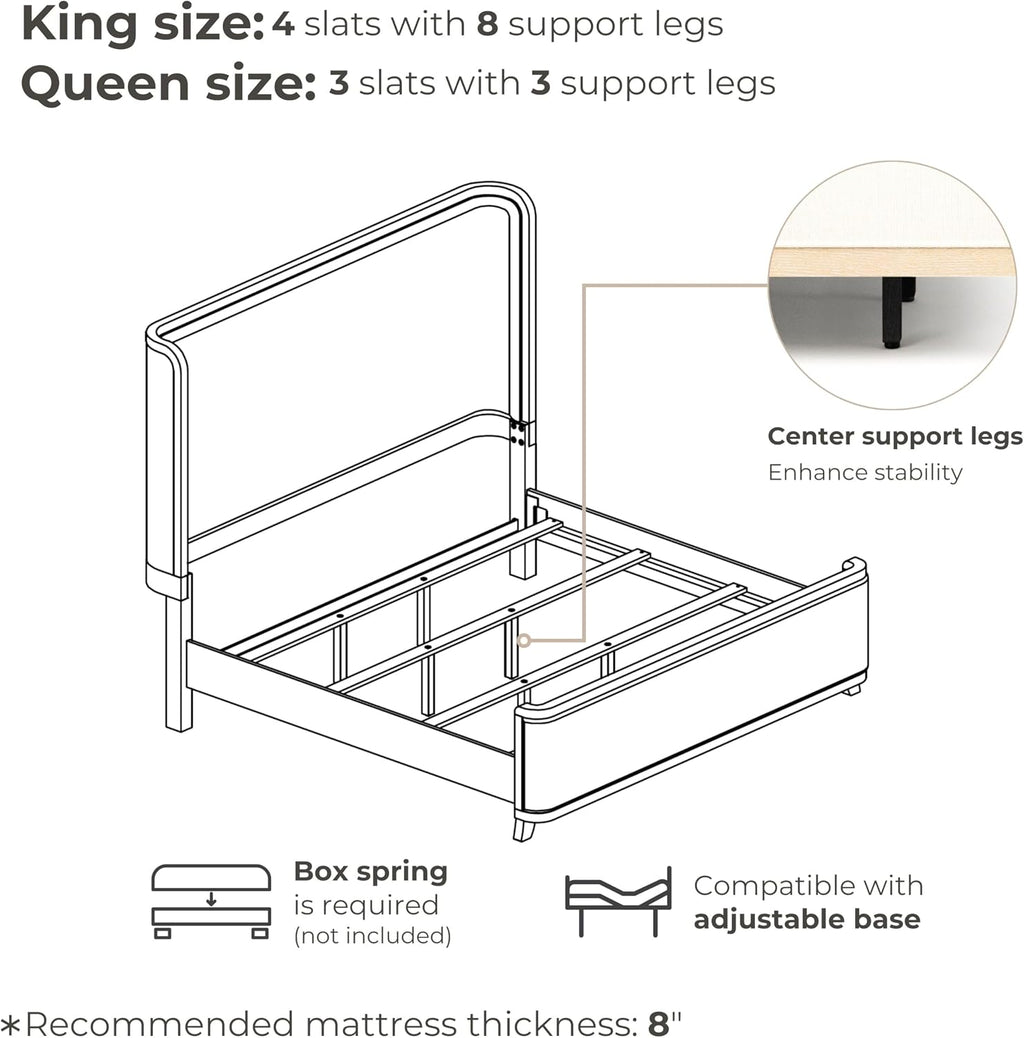 Furniture of America Saries Transitional Solid Wood 3-Piece King Panel Bedroom Set with USB Ports, Shelter Padded Headboard, Soft Curved Edges, Box Spring Needed, Natural Oak
