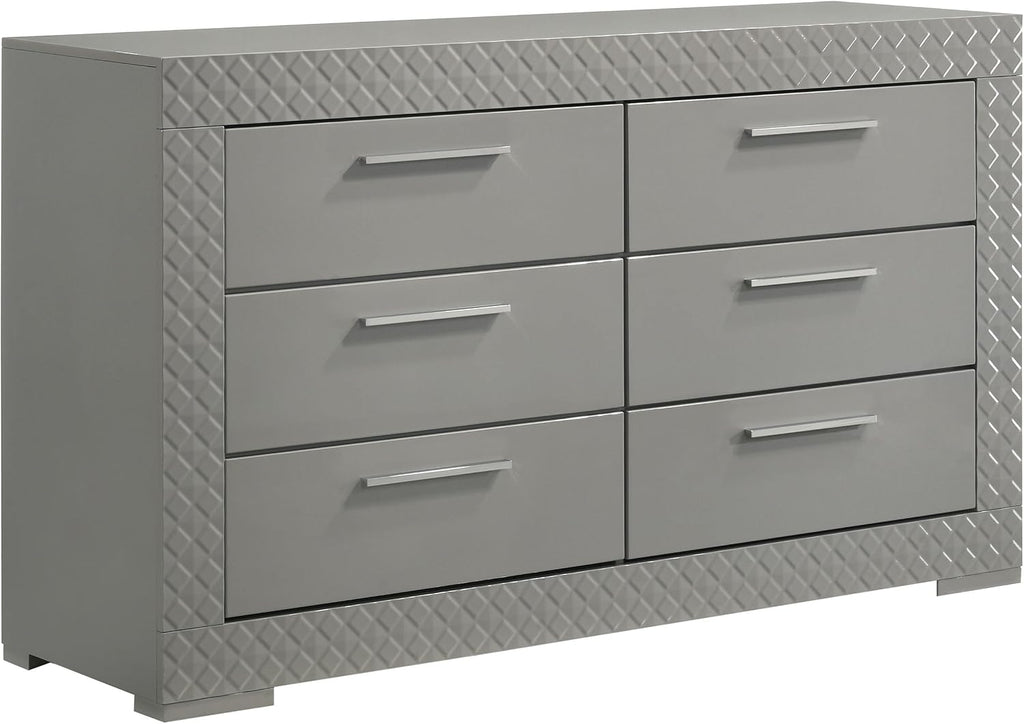 Coaster Home Furnishings Ives Contemporary 4-Piece Bedroom Set Eastern King Size LED Panel Bed Frame 57-inch Headboard Grey High Gloss 224971KE-S4