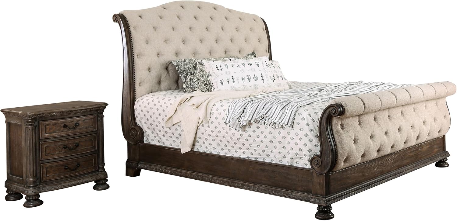 Furniture of America FOA Kai 2pc Natural Tone Wood Bedroom Set - Cal King + Nightstand
