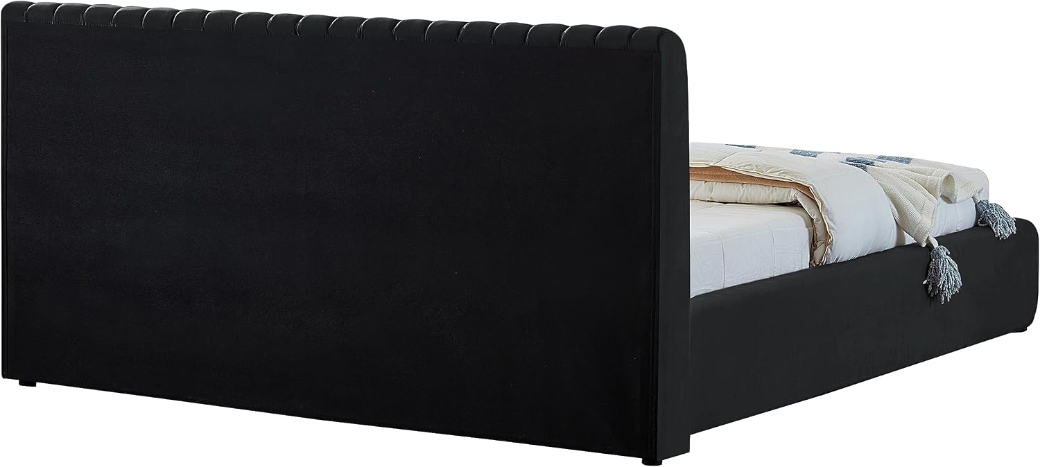 Meridian Furniture NicoBlack-Q Nico Collection Modern | Contemporary Velvet Upholstered Queen Bed with Rich Black Velvet and Deep Channel Tufting, 74' W x 91' D x 38' H, Black, Queen