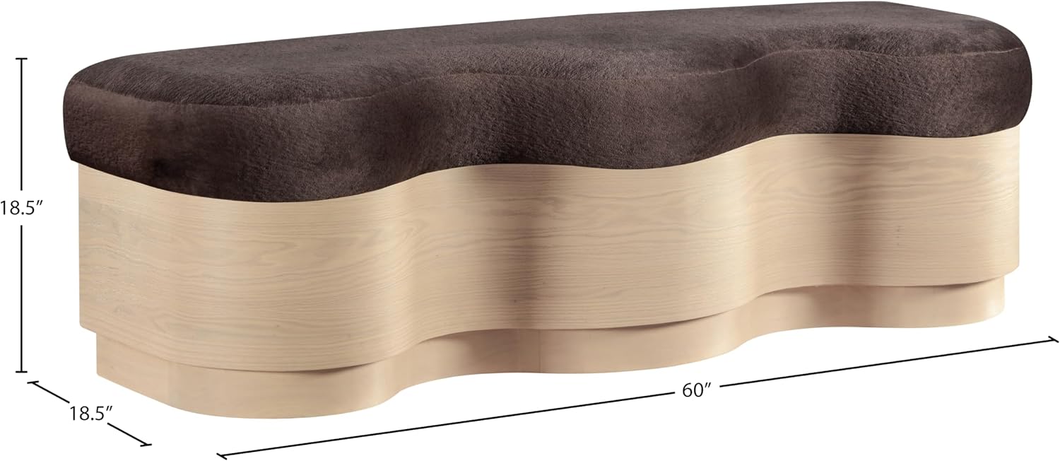Meridian Furniture Savoy Brown Velour Fur Fabric Bench