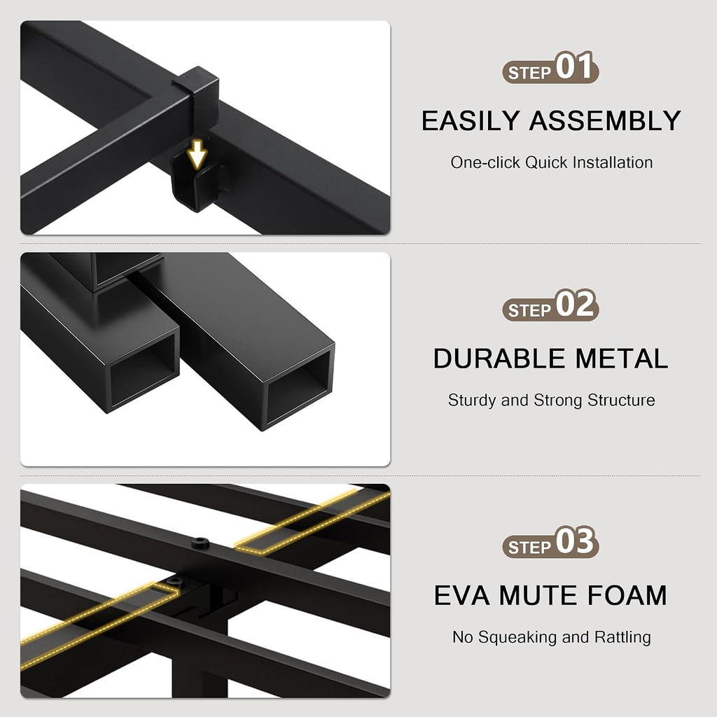 Einhomn Full Size Metal Platform Bed Frame with Victorian Iron-Art Tall Headboard and Footboard, Mattress Foundation for Under Bed Storage/Heavy Duty Steel Slat Supported, No Box Spring Needed, Black