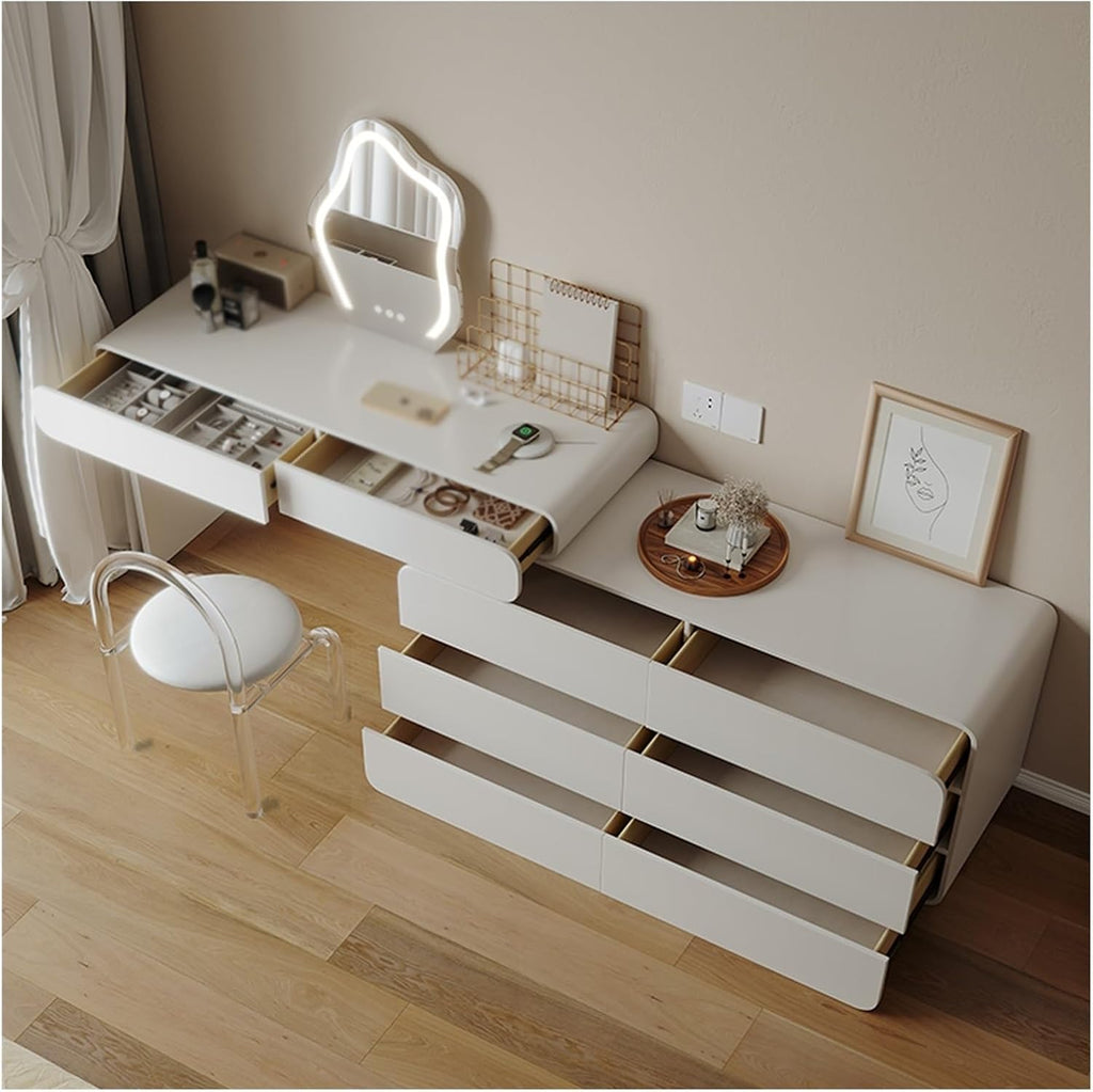 Vanity Desk Makeup Vanity Desk with Vanity Mirror Adjustable Corners Bedroom Makeup Desk Modern Multiple Drawers Dressing Table Tocadores para Habitación(110cm)