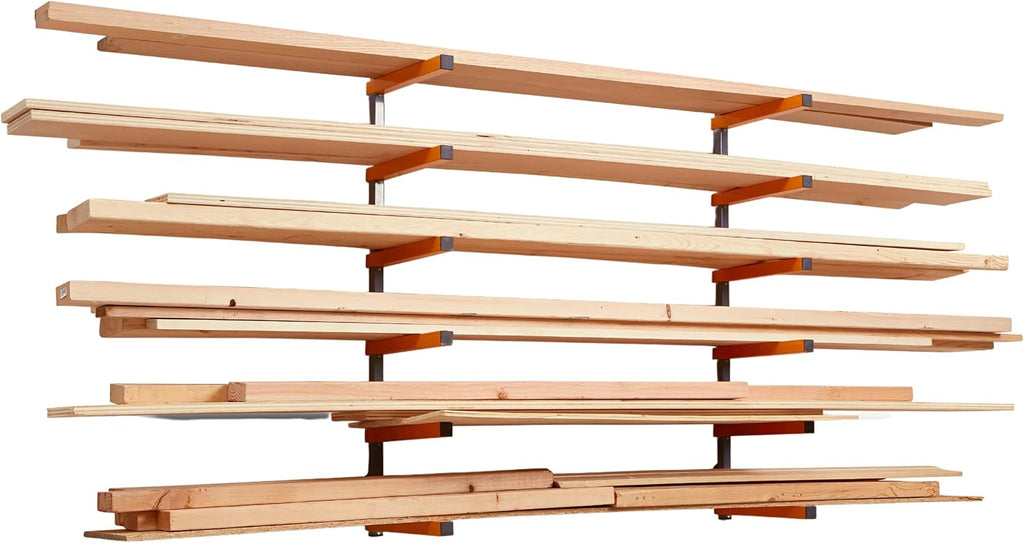 Bora Adjustable Universal Mobile Base Portamate PM-1000. Move Your Heavy Tools & Wood Organizer and Lumber Storage Metal Rack with 6-Level Wall Mount – Indoor and Outdoor Use, in Orange