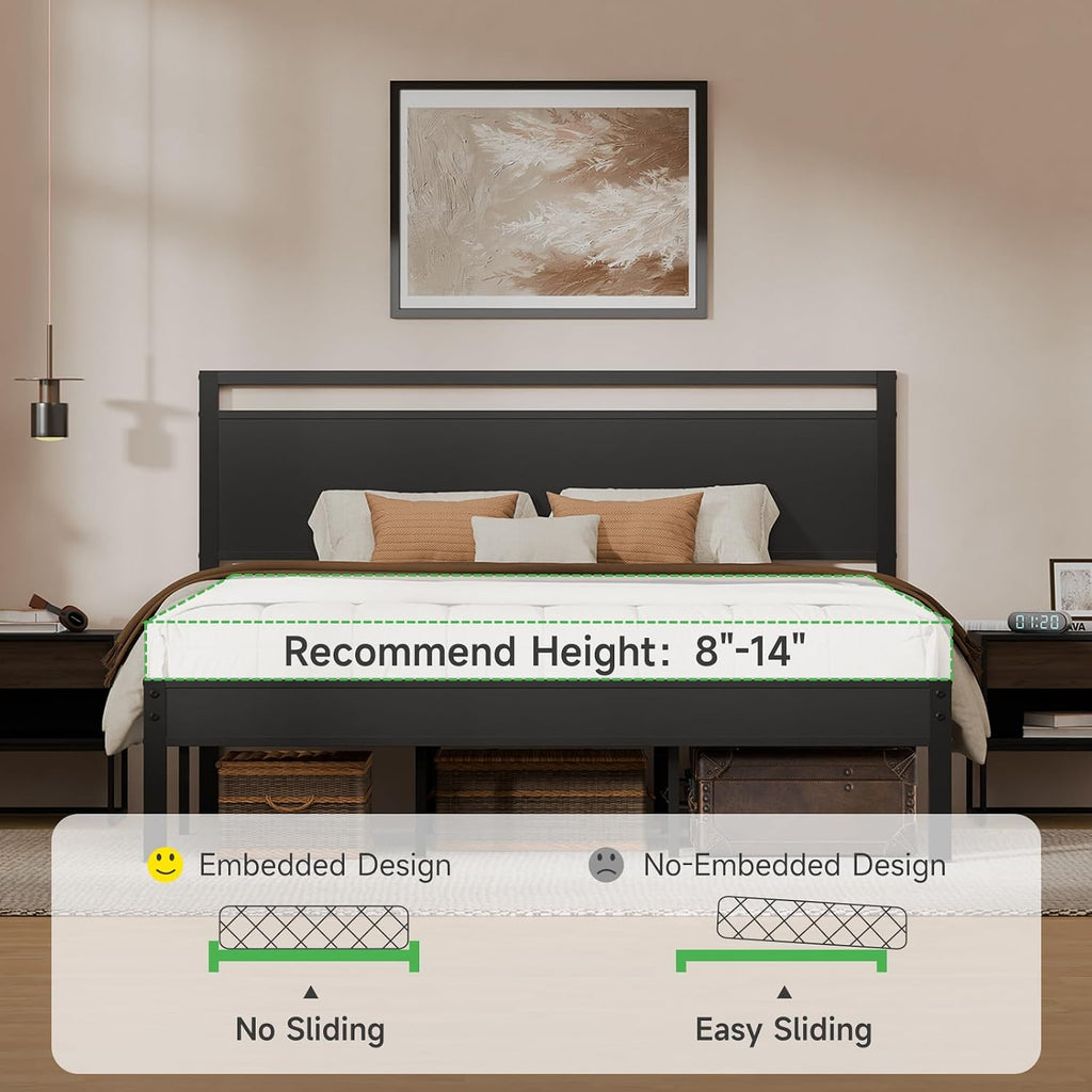 Z-hom Upgraded King Size Bed Frame, Heavy Duty Metal Sturdy King Bed Frame with Modern Wood Headboard & Footboard, Stable Platform Bed Furniture Bed Storage, No Noise, No Box Springs, Black