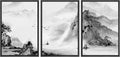 wall26 Framed Canvas Print Wall Art Set Black & White Chinese Ink Rainforest Nature Wilderness Illustrations Modern Art Cultural Scenic Relax/Calm for Living Room, Bedroom, Office - 16'x24'x3 Black