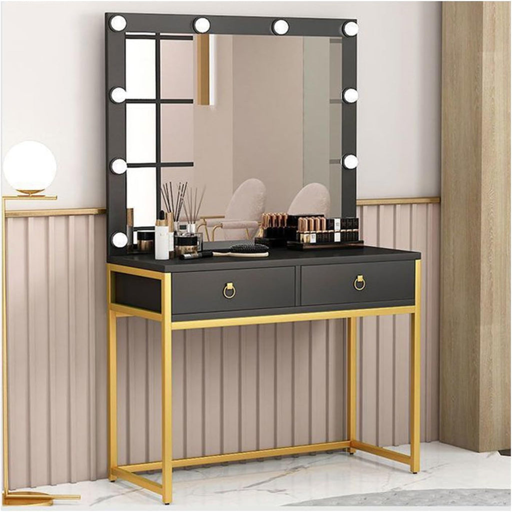 Makeup Desk，Modern Makeup Vanity Table，Set Cosmetics Dresser，Vanity Table with Mirror，Suitable for Bedrooms and Dressing Rooms.(Black Gold,100cm/39.4in)