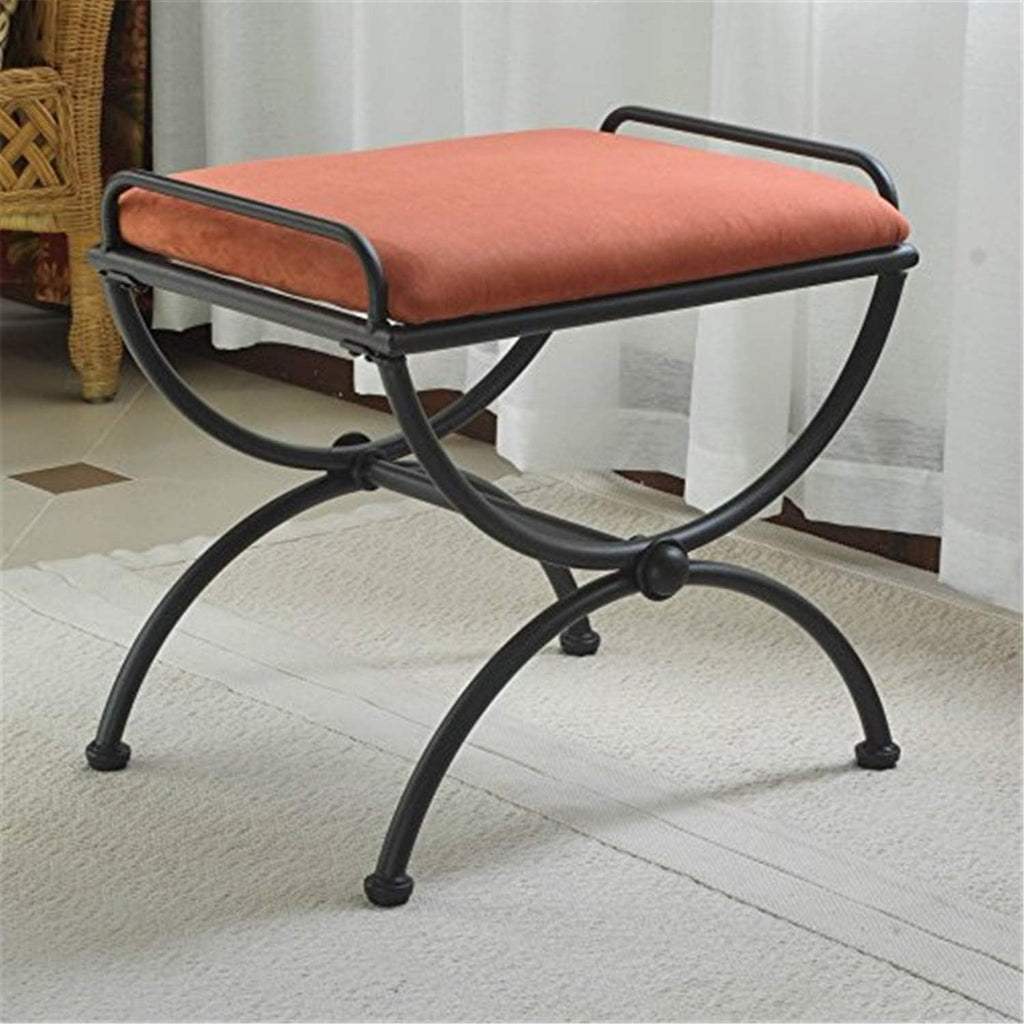 Pemberly Row Iron Vanity Bench, 17' H x 21' W x 16' D, Terra Cotta Finish, Microsuede Cushion, Hand-Woven Style, Powdercoated Frame, Dressing Room, Living Area, or Foot of Bed Seating