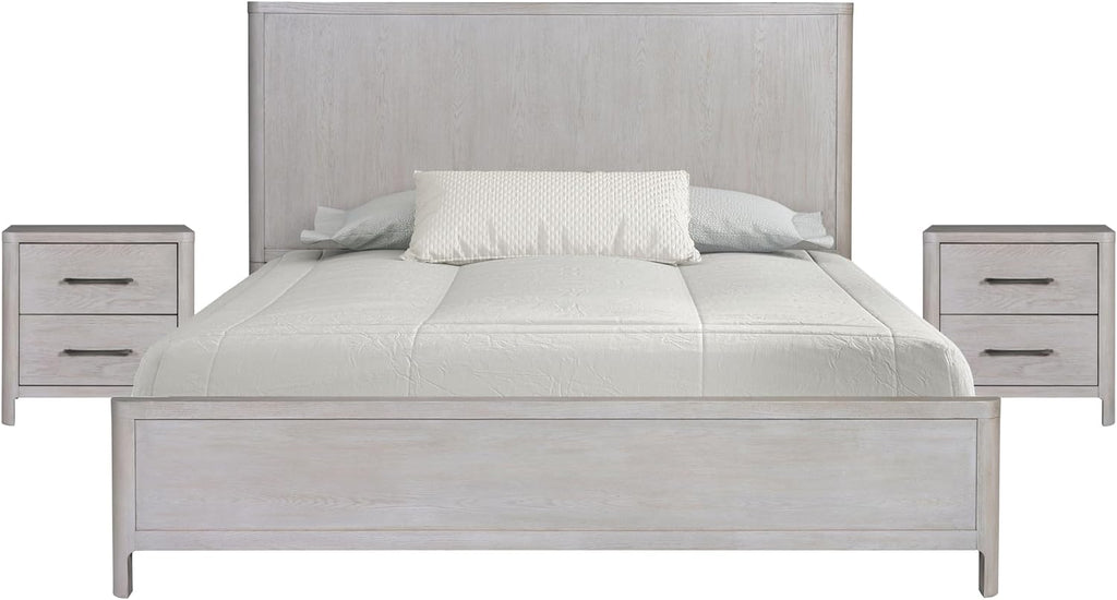 Furniture of America Fielden Modern Solid Wood 3-Piece Bedroom Set with USB Chargers on Nightstand, Felt-Lined Top and Cedarwood-Lined Bottom Drawers, Pewter Handles, Box Spring Required, Queen, Oak