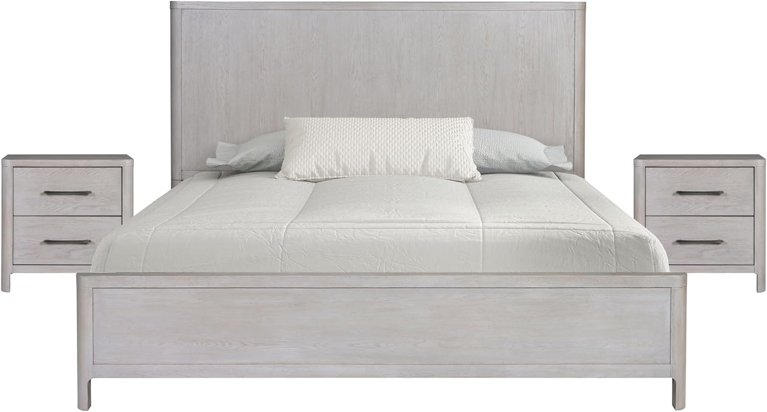Furniture of America Fielden Modern Solid Wood 3-Piece Bedroom Set with USB Chargers on Nightstand, Felt-Lined Top and Cedarwood-Lined Bottom Drawers, Pewter Handles, Box Spring Required, Queen, Oak