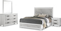 Furniture of America Anton Modern Solid Wood 4-Piece Bedroom Set with Faux Marble Headboard Bed, Metal Center Glide on Nightstand and Dresser with Mirror, Box Spring Needed for Bedroom, Full, White