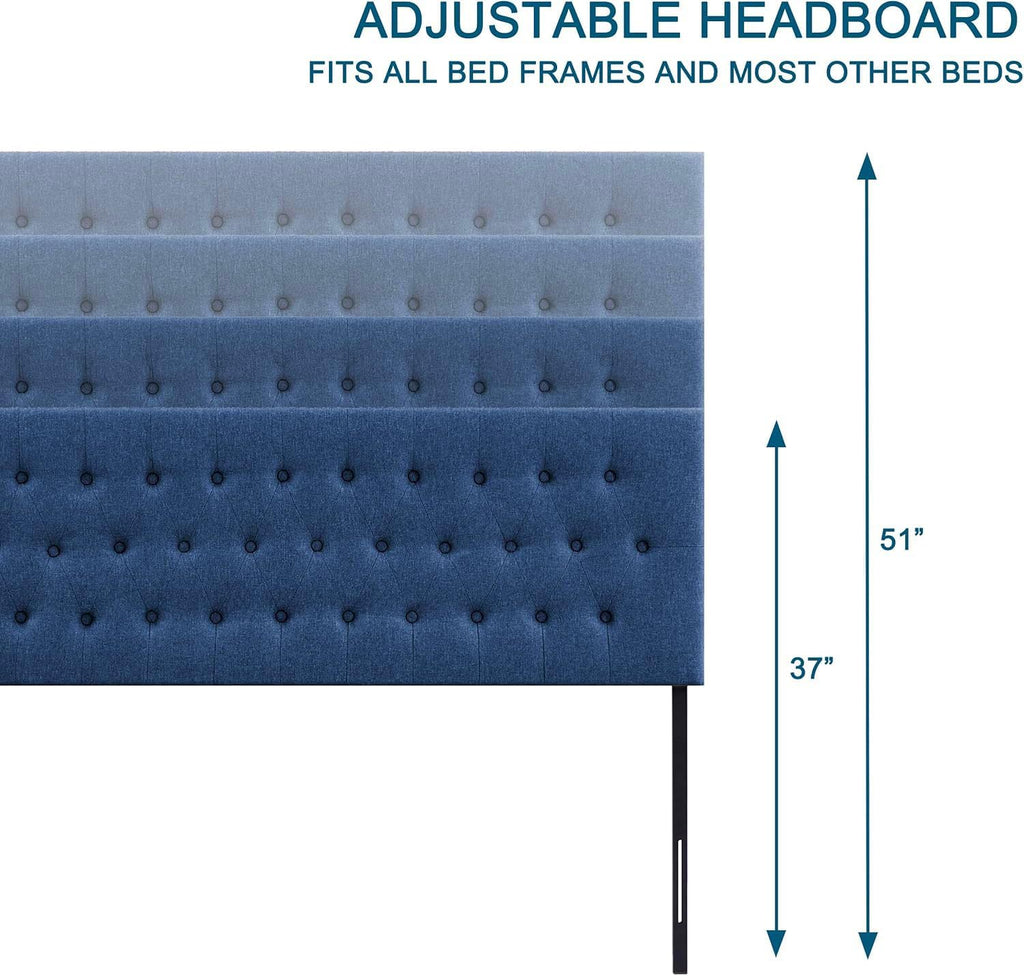 Huatean Home Tufted Upholstered Headboard King Size, Solid Wood Head Board with Durable Metal Legs, Adjustable Height Bed headboard from 37' to 51' Fabric Headboard in Modern Button Design, Blue